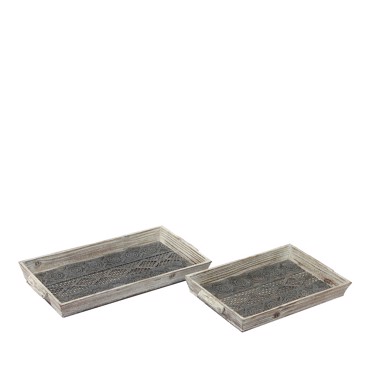 Σετ των 2 Δίσκος Ξύλινος με Μεταλλικό Ντεκόρ 47Χ39εκ LIX207 Espiel