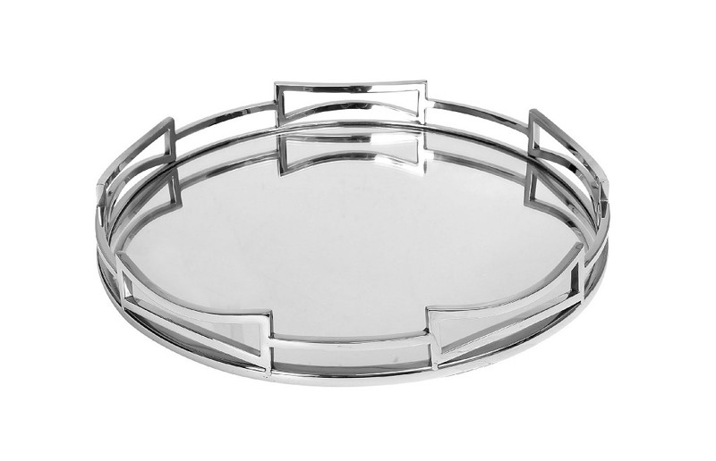 Δίσκος Στρογγυλός Μεταλλικός Ασημί με Καθρέπτη 38Χ38cm 