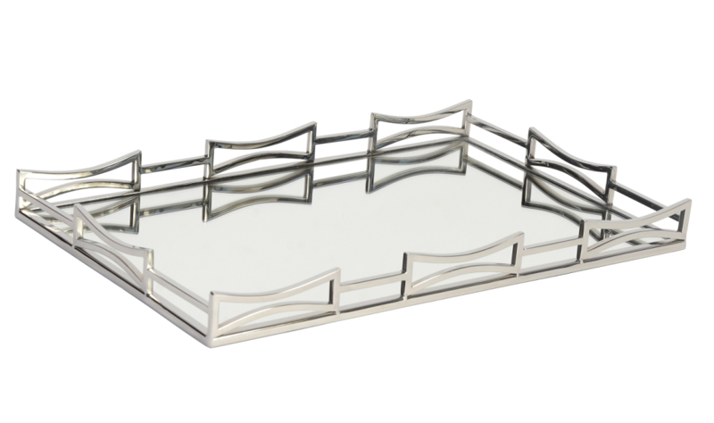 Δίσκος Ορθογώνιος Μεταλλικός Ασημί με Καθρέπτη 56Χ36cm 