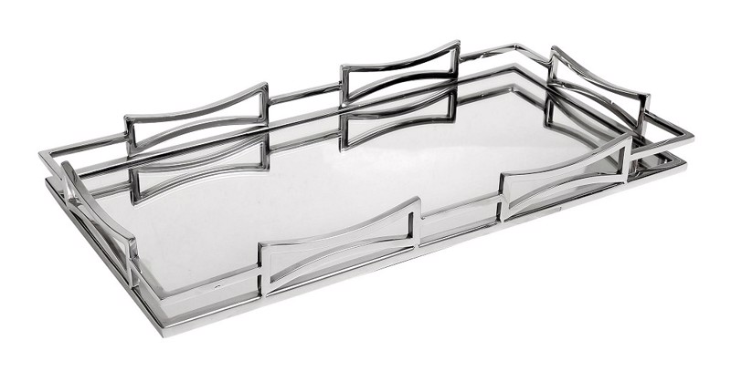 Διακοσμητικά Επιτραπέζια agiovlasitishome - ΣΗΜΑΝΤΙΚΟ: Σε περίπτωση διαφοράς τιμής από το κατάστημα ισχύει παντα και μόνο η τιμή του καταστήματος Δίσκος Ορθογώνιος Μεταλλικός Ασημί με Καθρέπτη 50Χ25cm