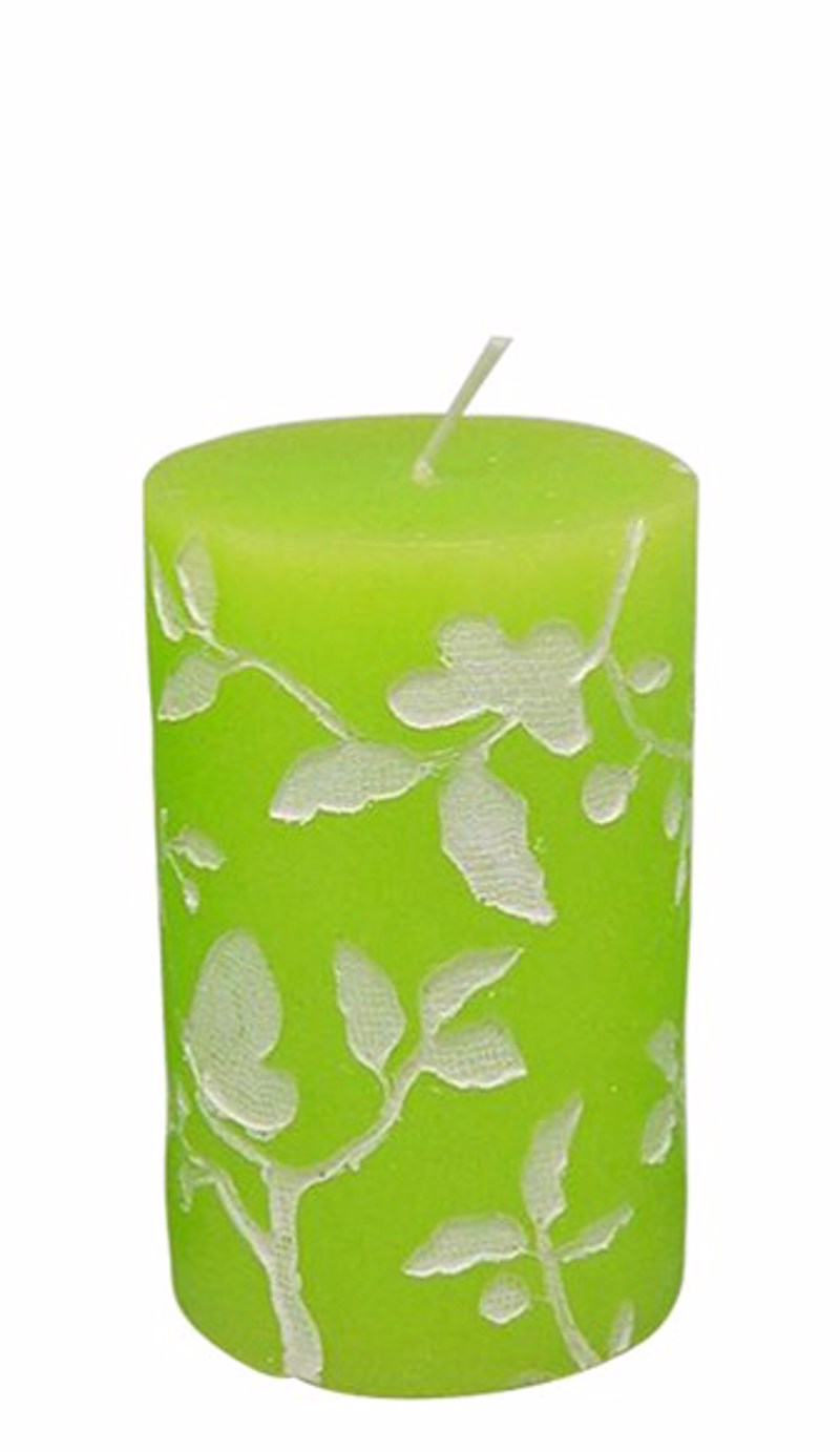 Σετ των 3 Κερί Κύλινδρος Λαχανί με Σχέδιο Δαντέλα Φ7Χ8ε