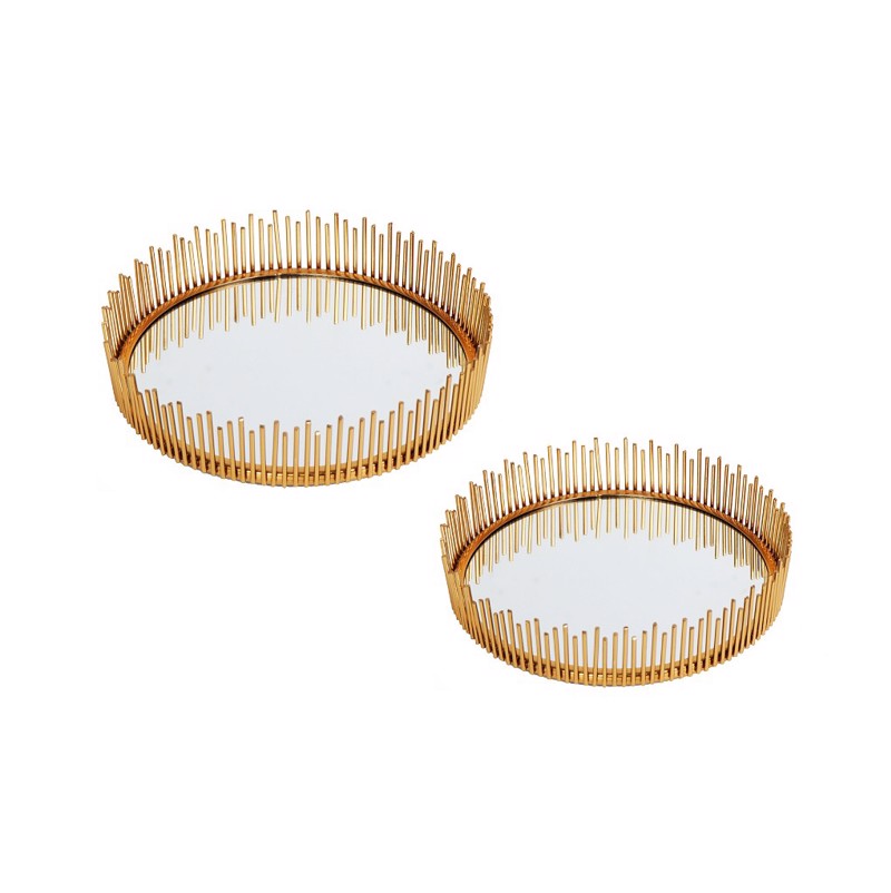 Σετ 2 τεμ Δίσκος Μεταλλικός Χρυσός με Καθρέπτη 'Ακτίνες