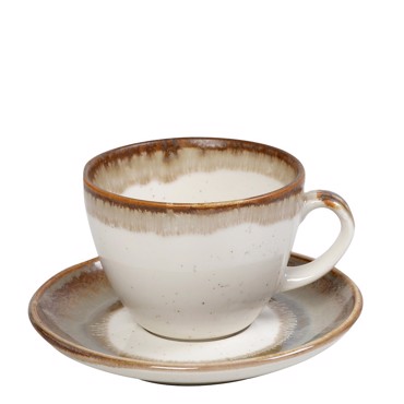 Φλιτζάνι Και Πιατάκι Πορσελάνης Λευκό/Μπεζ 350ml Φ16X8cm OWQ103K6 Espiel