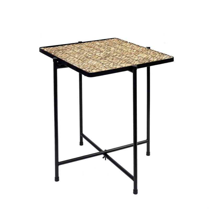 Τραπεζάκι Τετράγωνο Ψάθινο/Μεταλλικό Μπεζ/Μαύρο 37.5x37