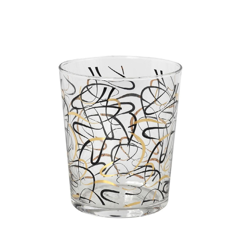 Lucia Ποτήρι Νερού με Χρυσό-Μαύρο Σχέδιο 8.6Χ9εκ 380cc RAB531K6 Espiel