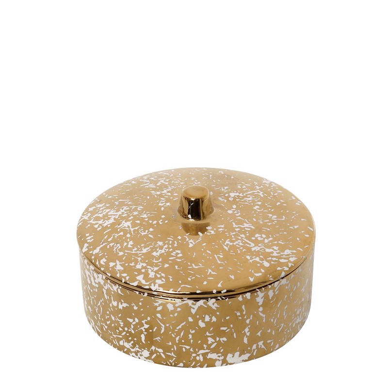 Δοχείο με Καπάκι Κεραμικό Χρυσό/Λευκό Φ13x7.5cm ROD208K