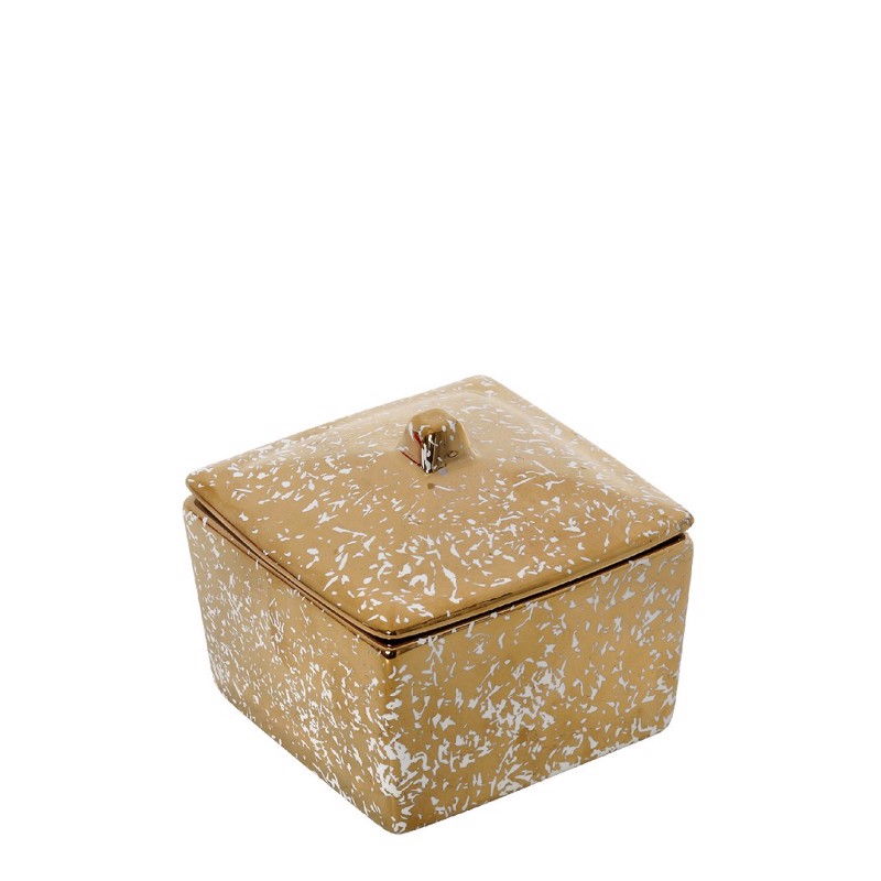 Δοχείο με Καπάκι Κεραμικό Χρυσό-Λευκό 10.5x10.5x9cm ROD