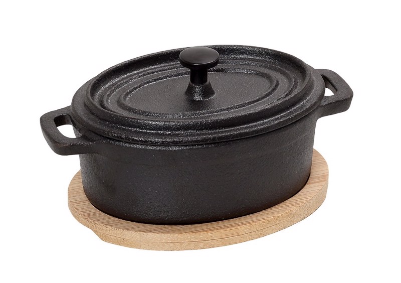 ESPIEL ΚΑΤΣΑΡΟΛΑ CAST-IRON ΜΑΥΡΗ 12Χ9Χ8ΕΚ ΜΕ ΒΑΣΗ BAMBOO SAG102