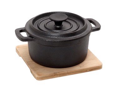 Κατσαρόλα Μαντεμένια Μαύρη 19Χ15Χ10cm με Βάση Bamboo SAG106 Espiel