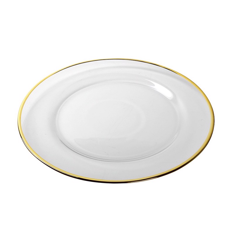 Υαλικά agiovlasitishome - ΣΗΜΑΝΤΙΚΟ: Σε περίπτωση διαφοράς τιμής από το κατάστημα ισχύει παντα και μόνο η τιμή του καταστήματος Πιάτο Παρουσίασης Γυάλινο Διάφανο με Χρυσό Χείλος Φ33x1