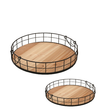 Σετ των 2 Μεταλλικός Δίσκος με Ξύλινη Επιφάνεια Στρογγυλός Φυσικός/Μαύρος Φ35x6cm TAK307 Espiel