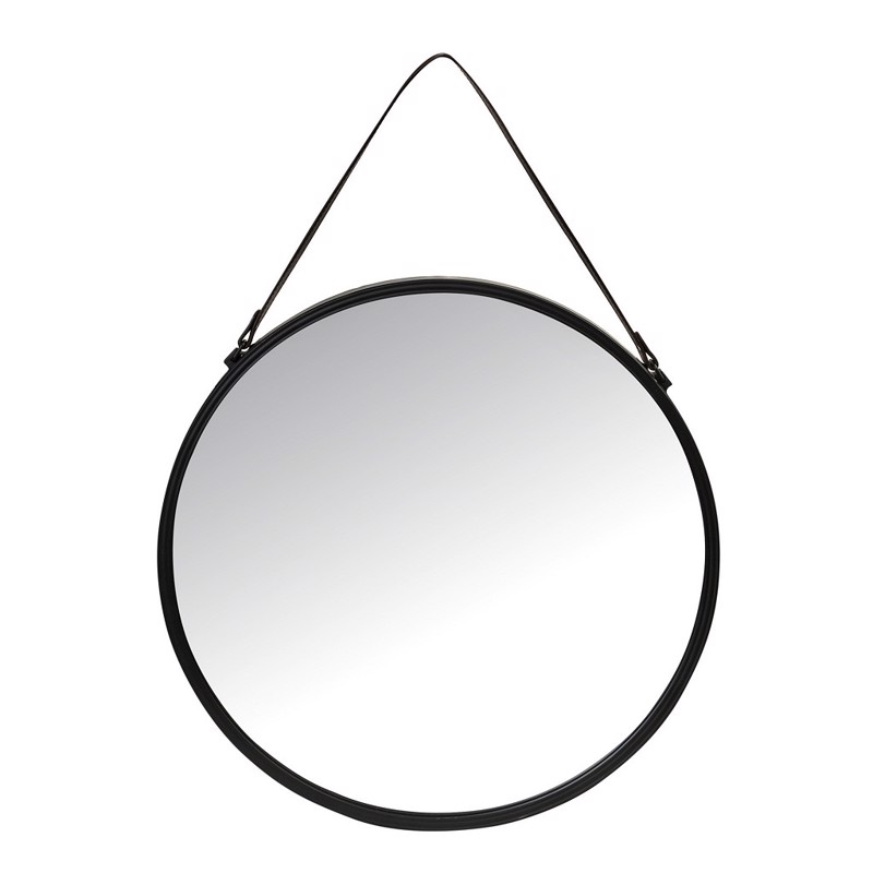Καθρέπτης Τοίχου Μεταλλικός Μαύρος Στρογγυλός με Λαβή PU 55x3x75cm TAX102 Espiel