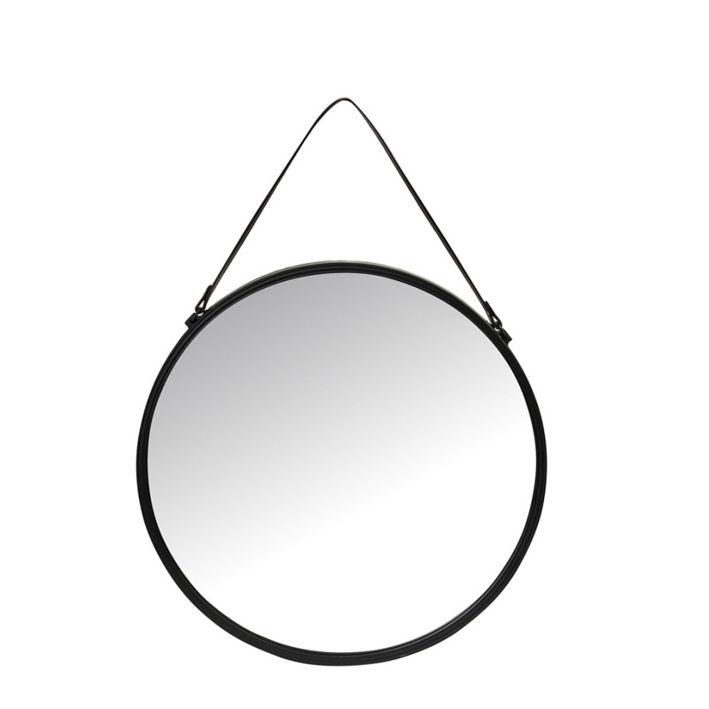 Καθρέπτης Τοίχου Μεταλλικός Μαύρος Στρογγυλός με Λαβή PU 50x3x80cm TAX103 Espiel
