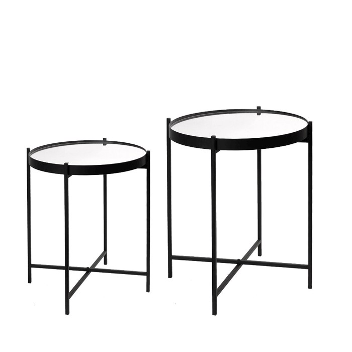 Set ton 2 Trapezaki Metalliko Mavro Strongulo me Epifaneia Kathrepti F40x45.5cm/F45x50.5cm TAX106 Espiel