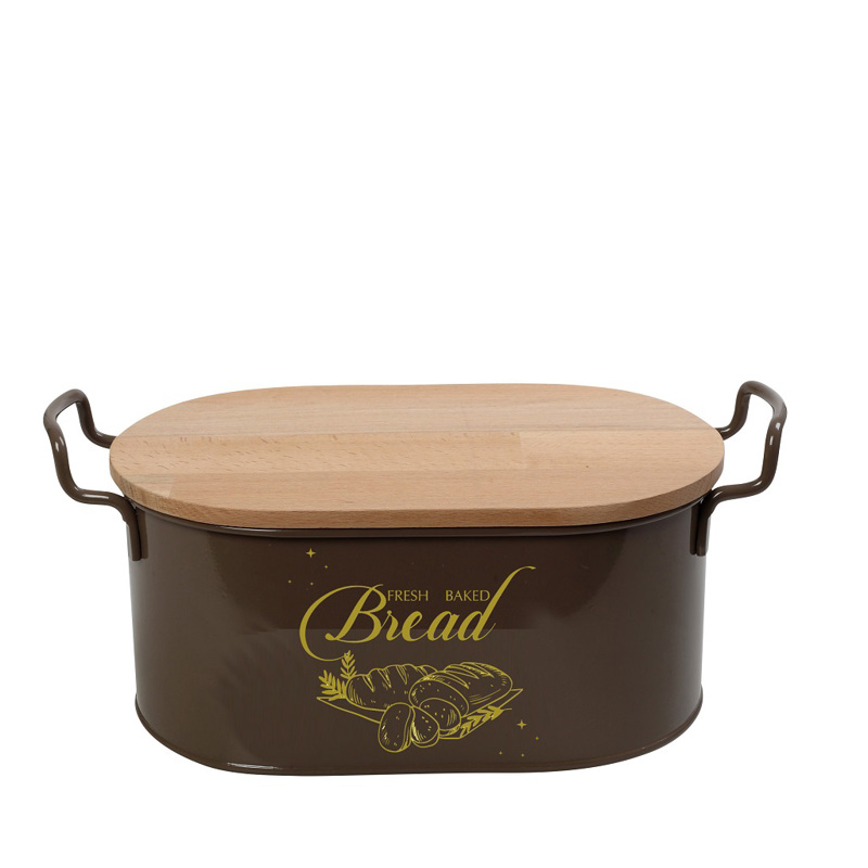 Espiel - ΣΗΜΑΝΤΙΚΟ: Σε περίπτωση διαφοράς τιμής από το κατάστημα ισχύει παντα και μόνο η τιμή του καταστήματος Ψωμιέρα Μεταλλική Καφέ με Ξύλινο Καπάκι 33-39.5X20X16.5