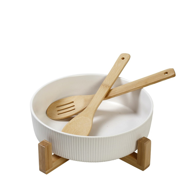 Υαλικά agiovlasitishome - ΣΗΜΑΝΤΙΚΟ: Σε περίπτωση διαφοράς τιμής από το κατάστημα ισχύει παντα και μόνο η τιμή του καταστήματος Σαλατιέρα Πορσελάνης Λευκή με 2 Ξύλινες Κουτάλες και Βά