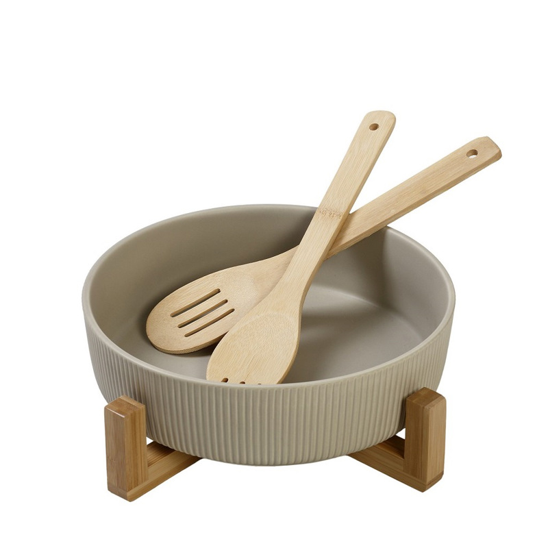 Υαλικά agiovlasitishome - ΣΗΜΑΝΤΙΚΟ: Σε περίπτωση διαφοράς τιμής από το κατάστημα ισχύει παντα και μόνο η τιμή του καταστήματος Σαλατιέρα Πορσελάνης Μπεζ με 2 Ξύλινες Κουτάλες και Βάσ