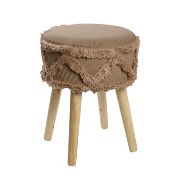 Σκαμπώ Υφασμάτινο Καφέ με Γεωμετρικά Ανάγλυφα Σχέδια και Ξύλινη Βάση Φ32x41cm VOP112 Espiel