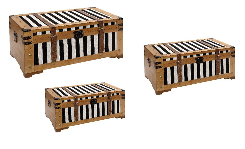 Σετ των 3 Μπαούλο Ξύλινο Λευκό/Μαύρο 90-80-70εκ ZAP301 