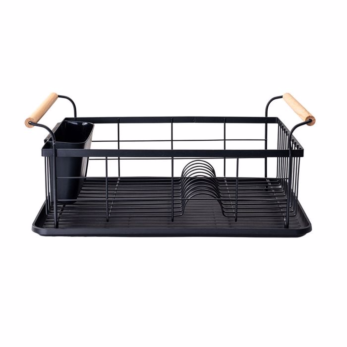 ESTIA Piatothiki Metalliki Mavri me Labes Bamboo Essentials 44x32x20cm 01-12885