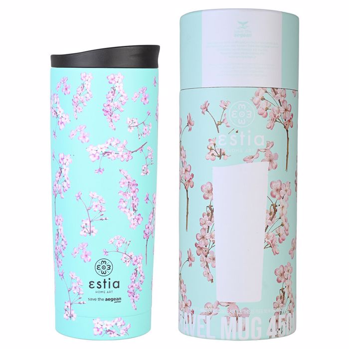 ESTIA Θερμός Inox Travel Mug Save the Aegean 500ml Blossom Green 01-20422 ESTIA Thermos Inox Travel Mug Save the Aegean 500ml Blossom Green 01-20422