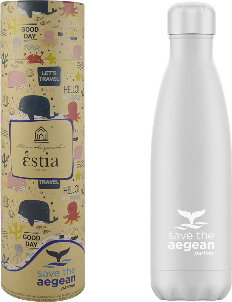 Estia Travel Flask 500ml Save the Aegean White Matte 01-9014