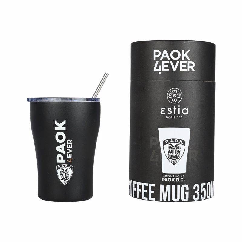 Ποτήρι-Θερμός Ανοξείδωτος Paok BC Μαύρο Estia 350ml 00-13790 (Υλικό: Ανοξείδωτο, Χρώμα: Μαύρο) – estia – 00-13790