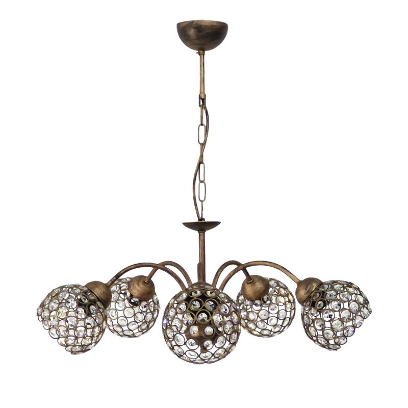 Heronia Κρεμαστό Φωτιστικό Οροφής 5φωτο Μεταλλικό/Κρυστάλλινο Μπρονζέ Φ60x65cm Ε27 01-0300