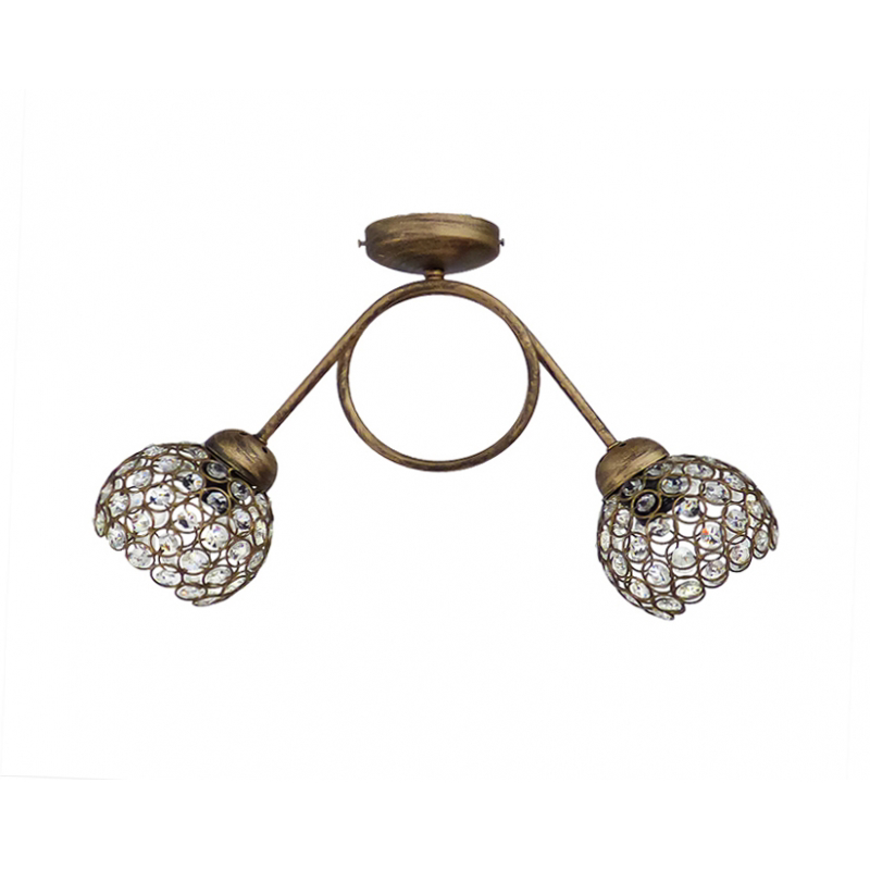 Heronia Φωτιστικό Οροφής 2φωτο Μεταλλικό/Κρυστάλλινο Μπρονζέ 52x12x32cm Ε27 01-0304