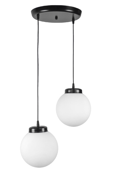 Heronia GL-600 PENDEL 2/L BL-WHITE Κρεμαστό Φωτιστικό Οροφής Ανισόπεδο Μεταλλικό με Γυάλινες Μπάλες Δίφωτο Ε27 30x80cm 02-0317