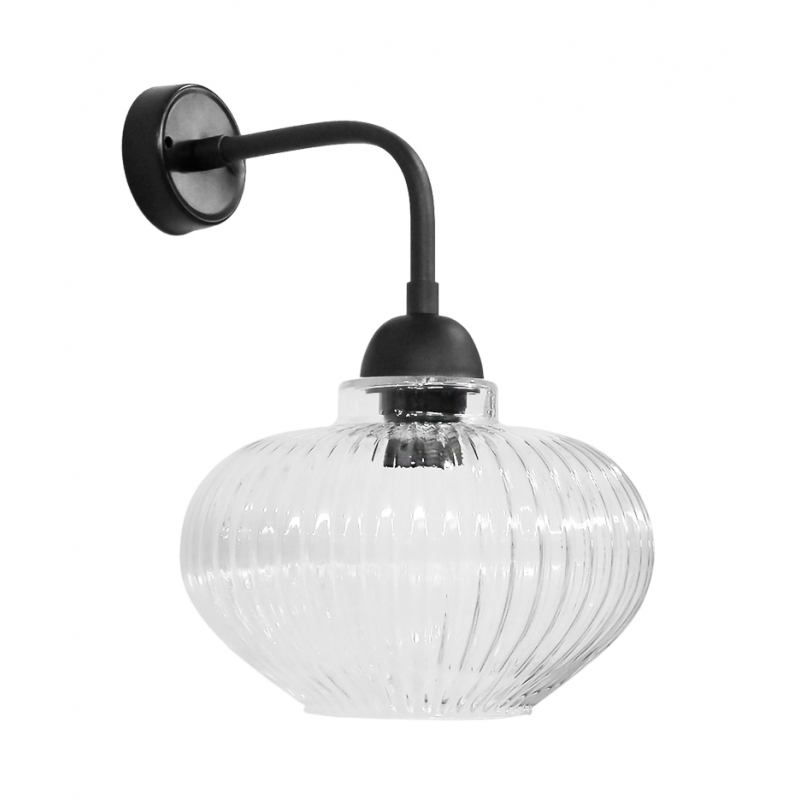 Heronia Απλίκα Τοίχου RIGATO/AP Μονόφωτη Γυάλινη/Μεταλλική Διάφανη/Μαύρη Ε27 27xΦ25x32cm 02-0333