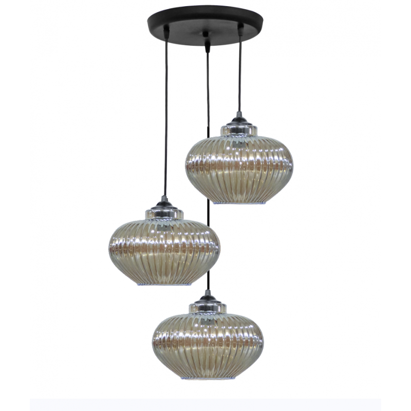 Heronia Κρεμαστό Φωτιστικό Οροφής RIGATO/3L Τρίφωτο Γυάλινο/Μεταλλικό Φιμέ/Μαύρο Ε27 Φ36x82cm 02-0341