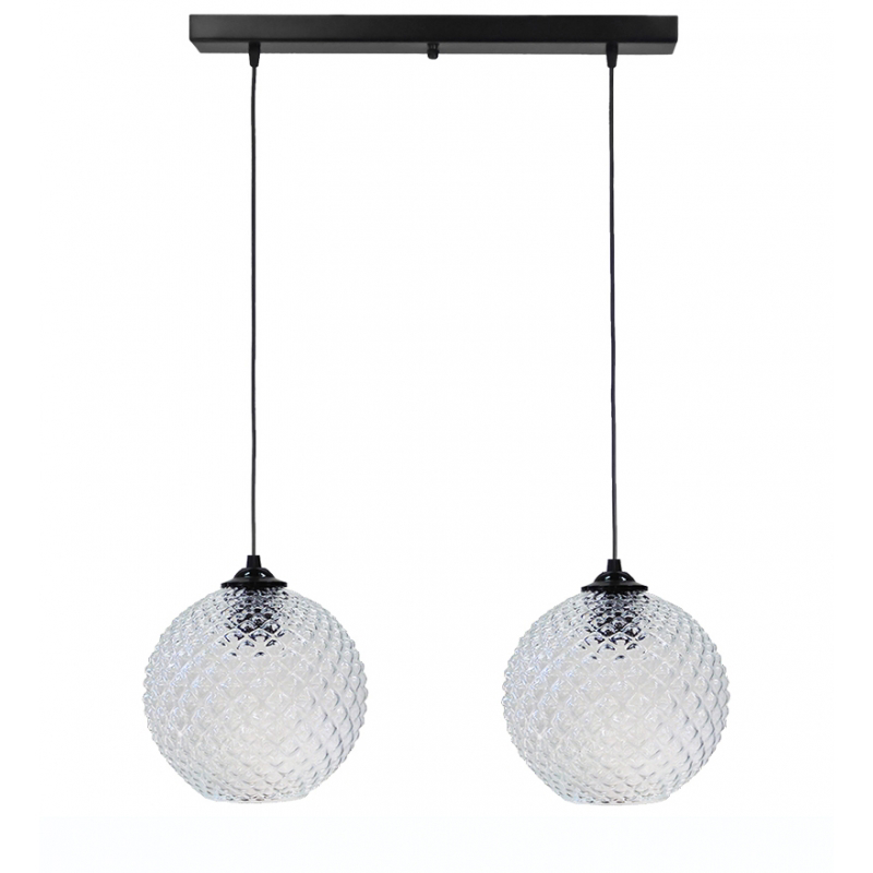 Heronia Κρεμαστό Φωτιστικό Οροφής GL-5010 RAGA Δίφωτο Γυάλινο/Μεταλλικό Διάφανο/Μαύρο Ε27 55xΦ25x96cm 02-0368