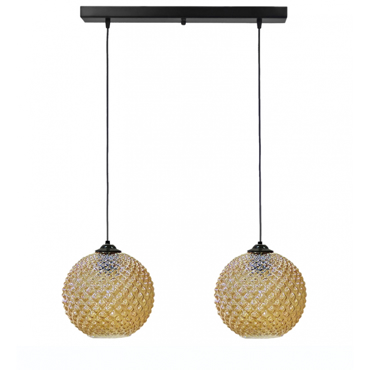 Heronia Κρεμαστό Φωτιστικό Οροφής GL-5010 RAGA Δίφωτο Γυάλινο/Μεταλλικό Μελί/Μαύρο Ε27 55xΦ25x96cm 02-0370