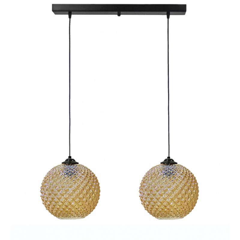 Heronia Κρεμαστό Φωτιστικό Οροφής GL-5010 RAGA Δίφωτο Γυάλινο/Μεταλλικό Μελί/Μαύρο Ε27 55xΦ25x96cm 02-0370