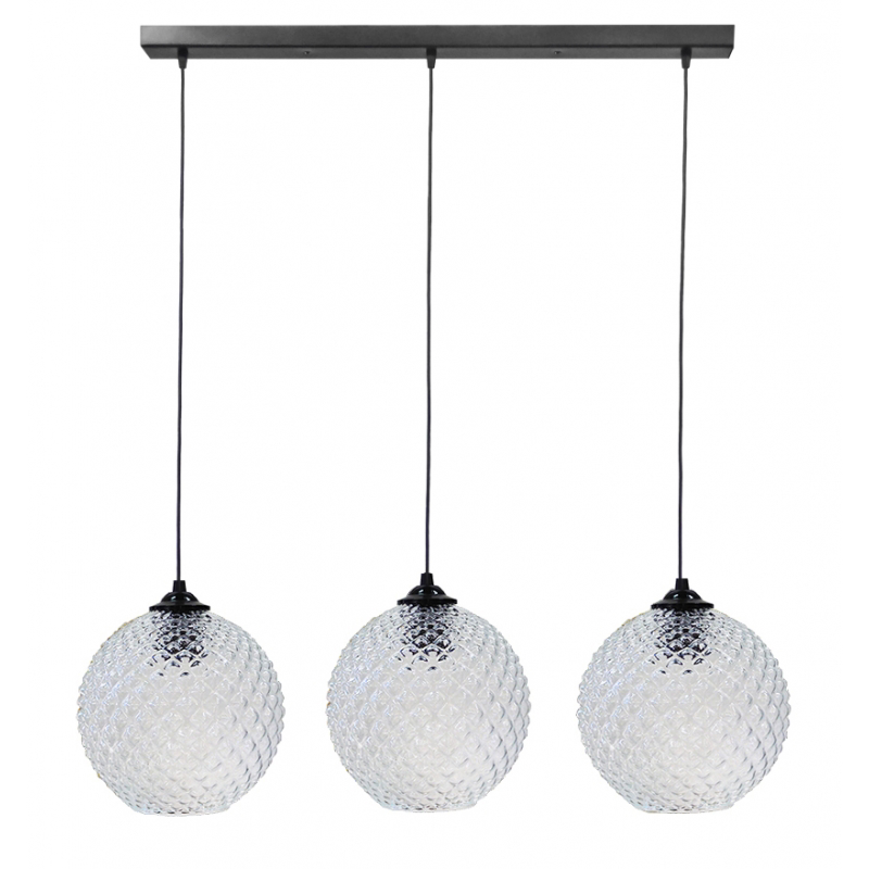 Heronia Κρεμαστό Φωτιστικό Οροφής GL-5010 RAGA Τρίφωτο Γυάλινο/Μεταλλικό Διάφανο/Μαύρο Ε27 90xΦ25x96cm 02-0371