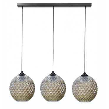 Heronia Κρεμαστό Φωτιστικό Οροφής GL-5010 RAGA Τρίφωτο Γυάλινο/Μεταλλικό Φιμέ/Μαύρο Ε27 90xΦ25x96cm 02-0372