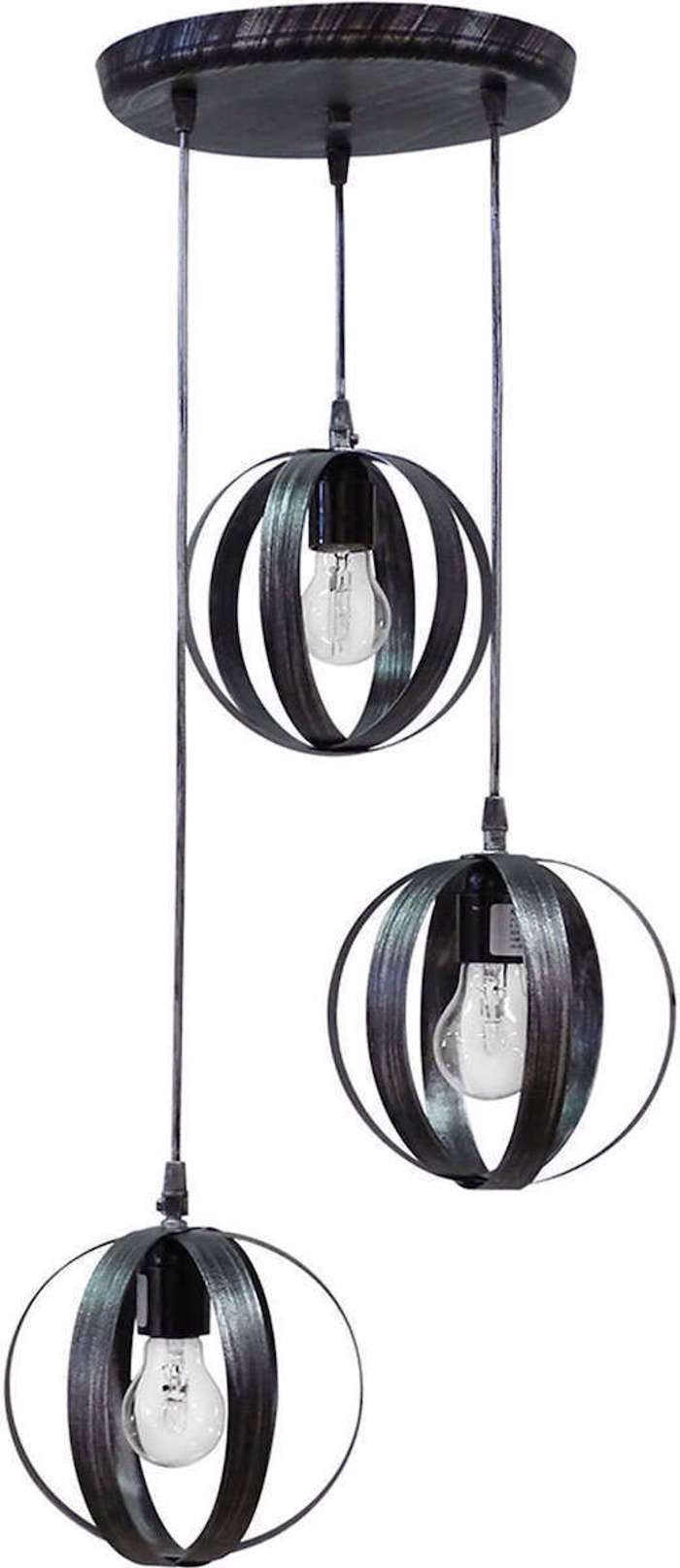 Heronia 3Foto Fotistiko Orofis Metallo LAMA PENDEL Mavro/Asimi E27 35X84cm 34-0085