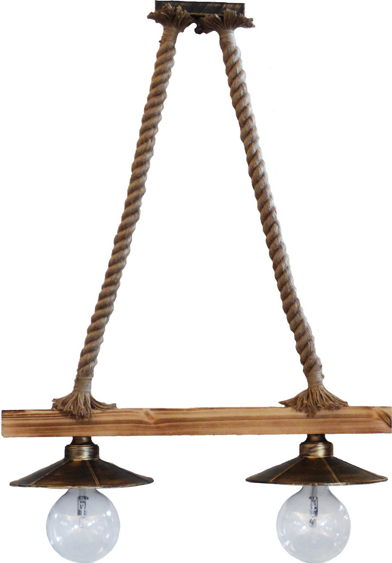 Φωτιστικά agiovlasitishome - ΣΗΜΑΝΤΙΚΟ: Σε περίπτωση διαφοράς τιμής από το κατάστημα ισχύει παντα και μόνο η τιμή του καταστήματος Heronia 2Φωτο Φωτιστικό Οροφής Ξύλο/Πλαστικό/Σχοινί UT-