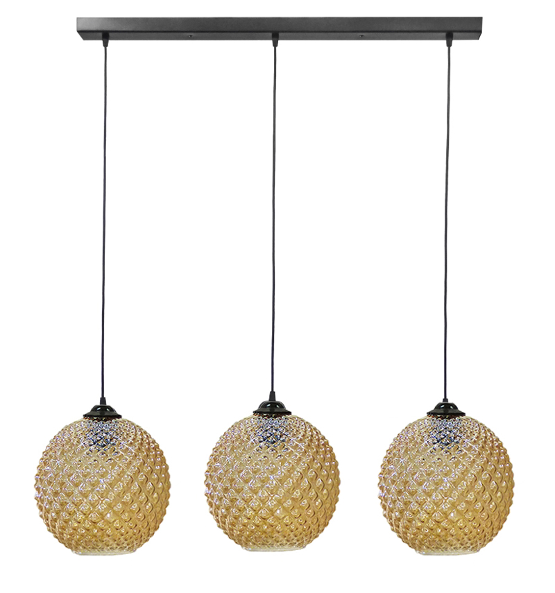 Heronia GL-5010 RAGA 3/L Κρεμαστό Φωτιστικό Ράγα Τρίφωτη Ε27 Μεταλλική Μαύρη με Μελί Γυαλιά 90x96cm 02-0373