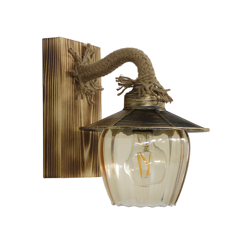 Heronia Απλίκα Τοίχου R-98AP Μονόφωτη Πλαστική/Ξύλινη/Σχοινί Φυσική/Μπρονζέ 23x18x25cm Ε27 30-0058