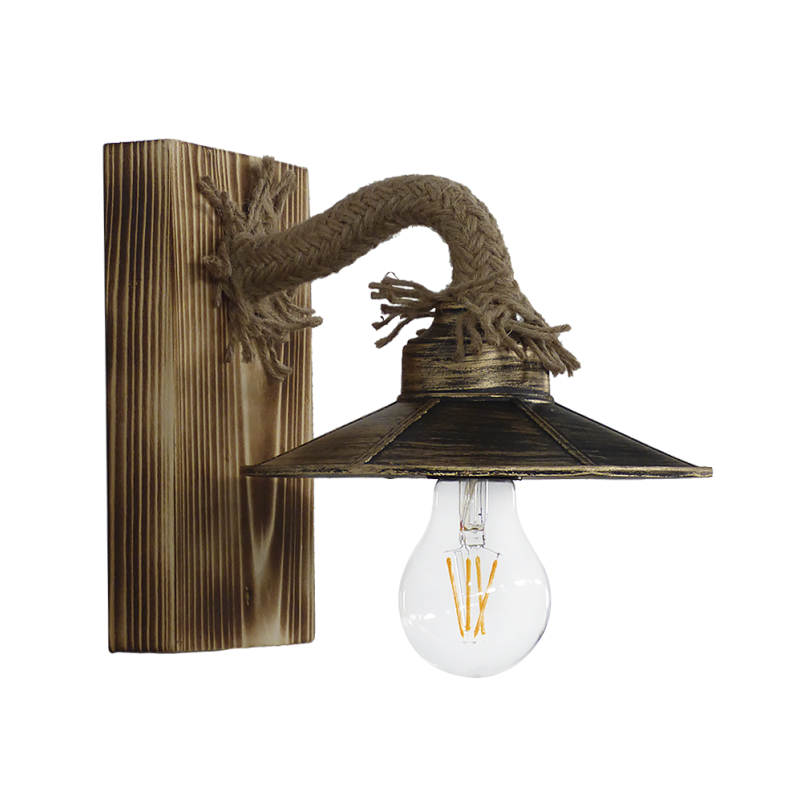 Heronia Απλίκα Τοίχου Πλαστική/Ξύλινη/Σχοινί Μπρονζέ/Φυσική E27 23x18x20cm R-150ΑΡ-S 30-0059