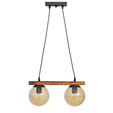 Heronia Κρεμαστό Φωτιστικό Οροφής R-600CABLE RAGA Δίφωτο Ξύλινο/Γυάλινο Φυσικό/Μελί Ε27 40xΦ15x80cm 30-0072