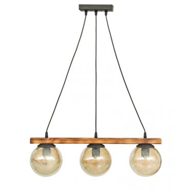 Heronia Κρεμαστό Φωτιστικό Οροφής R-600CABLE RAGA Τρίφωτο Ξύλινο/Γυάλινο Φυσικό/Μελί Ε27 60xΦ15x80cm 30-0073