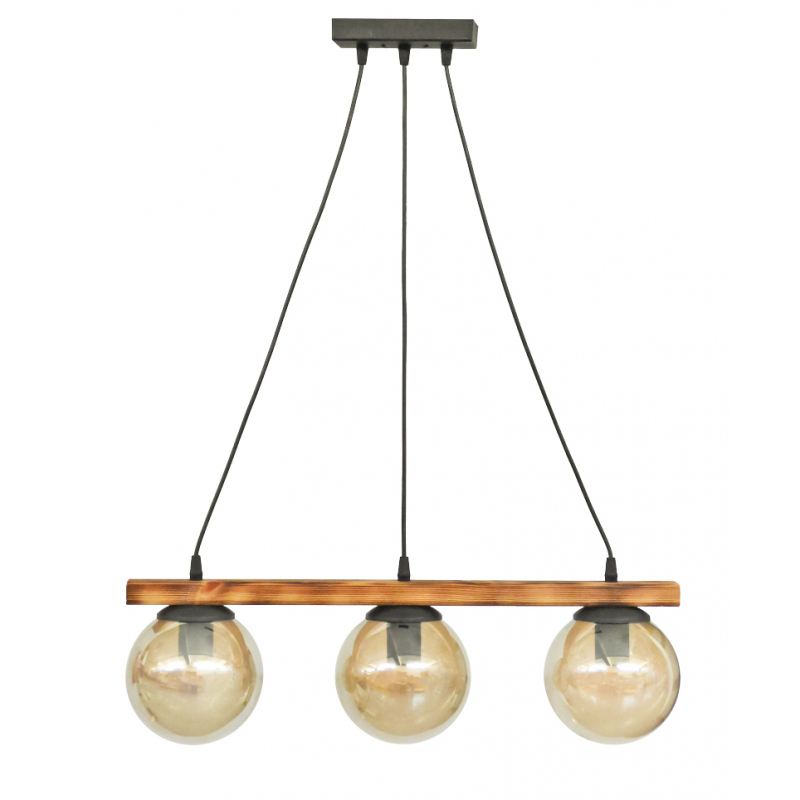 Heronia Κρεμαστό Φωτιστικό Οροφής R-600CABLE RAGA Τρίφωτο Ξύλινο/Γυάλινο Φυσικό/Μελί Ε27 60xΦ15x80cm 30-0073