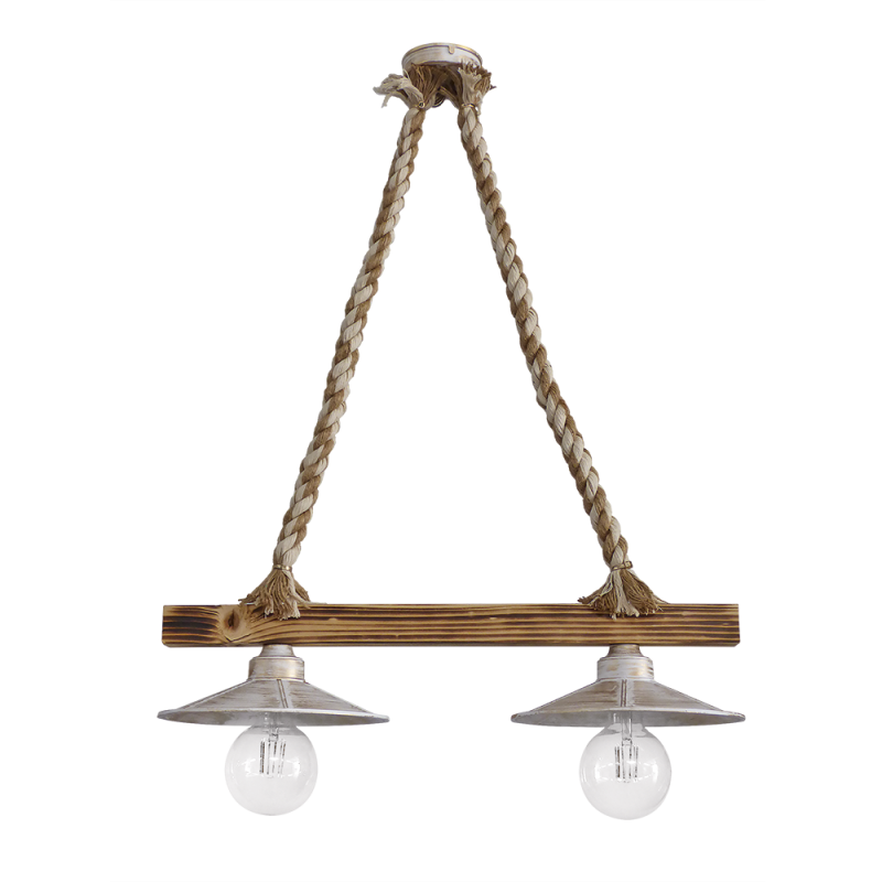 Heronia Κρεμαστό Φωτιστικό Οροφής 2φωτο Ξύλινο/Πλαστικό