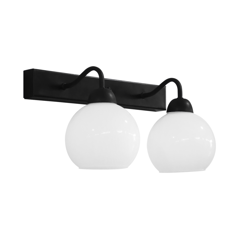 Heronia Απλίκα Τοίχου 2Φωτη Μεταλλική Μαύρη με Λευκό Γυ