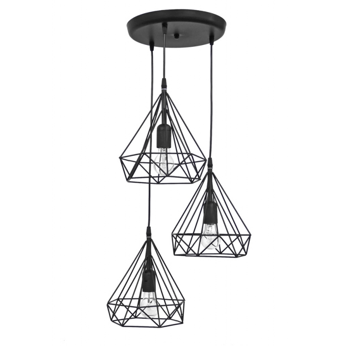 Heronia Kremasto Fotistiko Orofis DM-02 PENDEL 3/L Trifoto Metalliko Mavro E27 F42x87cm 34-0288