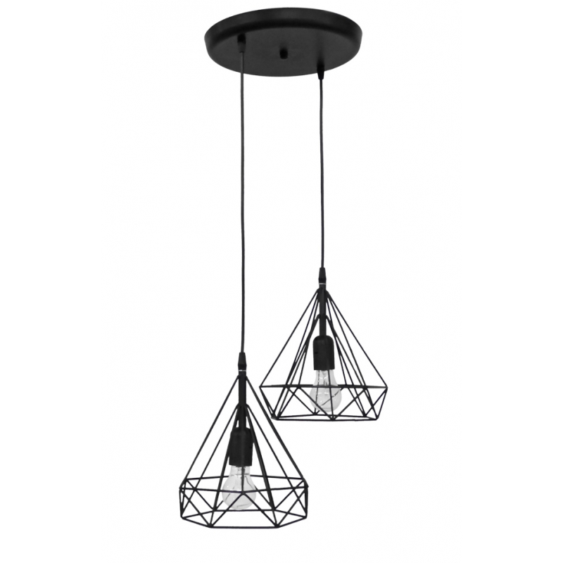 Heronia Κρεμαστό Φωτιστικό Οροφής DM-02 PENDEL 2/L Δίφωτο Μεταλλικό Μαύρο Ε27 Φ42x87cm 34-0289