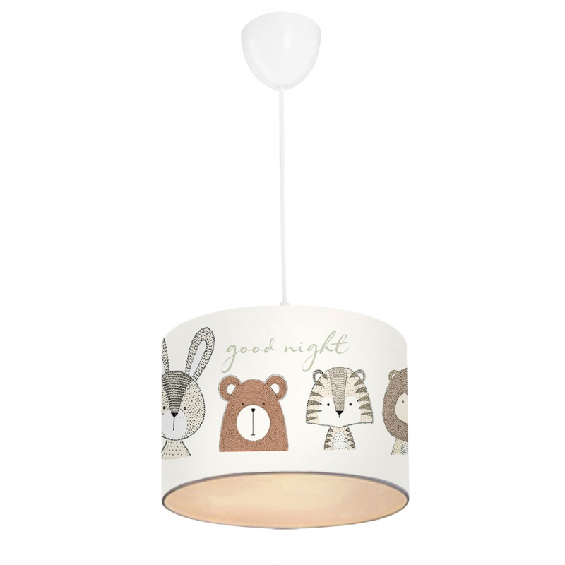 Heronia Παιδικό Φωτιστικό Οροφής KID-LION Μονόφωτο Πλαστικό Λευκό με Ζωάκια Ε27 Φ28x70cm 36-0038